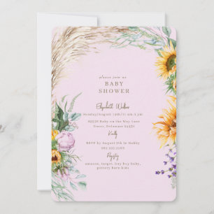 Pink Boho Pampas Sonnenblume Peony Baby Dusche Einladung