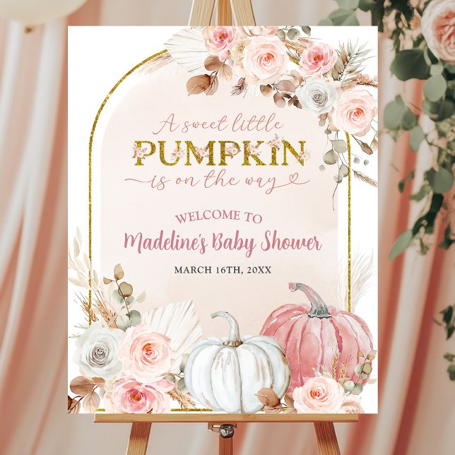 Pink Boho Pumpkin Baby Dusche Begrüßungszeichen Poster (Von Creator hochgeladen)
