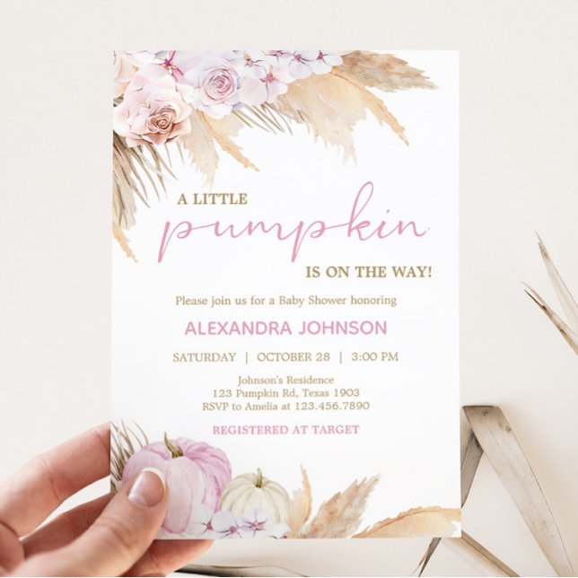 Pink Boho Pumpkin Baby Dusche Einladung (Boho Pumpkin Baby Shower Invitation)