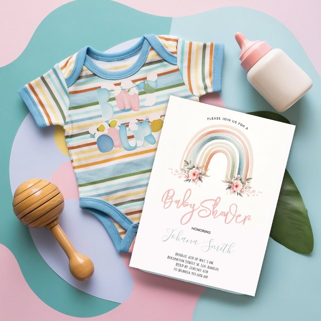 Pink Boho Rainbow Girl Baby Shower Einladung (Von Creator hochgeladen)