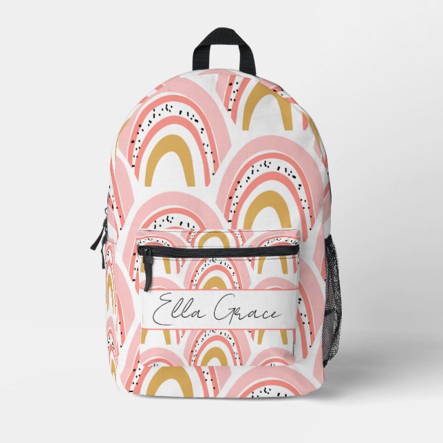 Pink Boho Rainbow Individuelle Name Bedruckter Rucksack (Vorderseite)