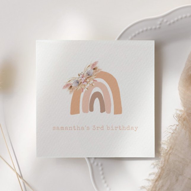 Pink Boho Rainbow Pampas Grass Birthday Party Serviette (Von Creator hochgeladen)