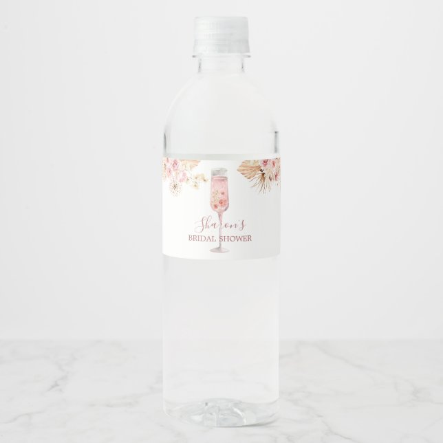 Pink Boho Rose Soiree Brautparty Wasser Flasche (Vorderseite)