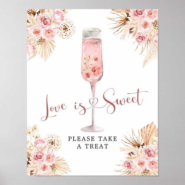 Pink Boho Rose Soiree Liebe ist Sweet Sign Poster (Vorne)