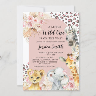Pink Boho Safari Party Animals Girl Baby Dusche Einladung