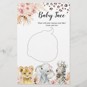 Pink Boho Safari Party Animals Girl Baby Face Game