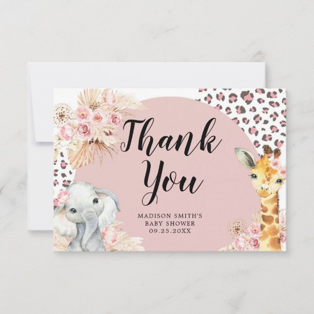 Pink Boho Safari Party Animaux Fille Carte de reme (Devant)