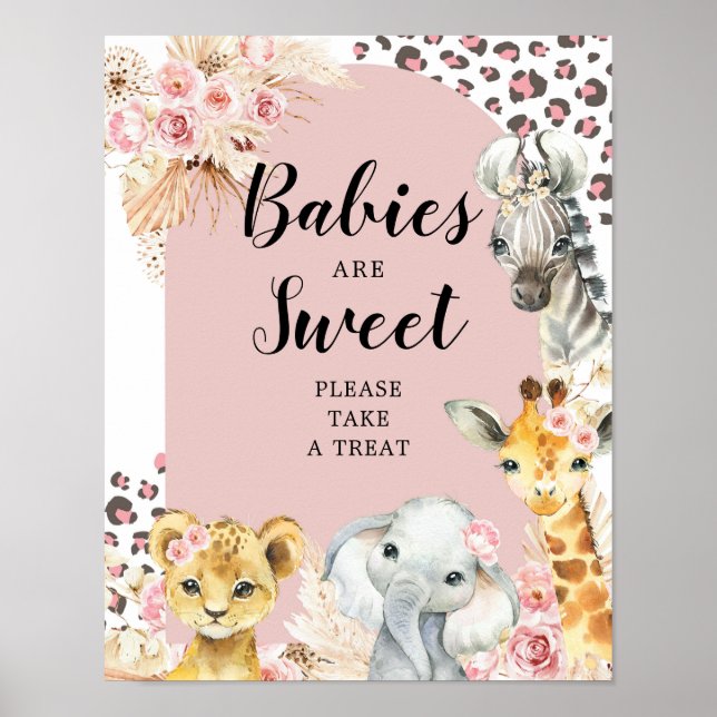 Pink Boho Safari Party Tiere Babies sind süß Poster (Vorne)