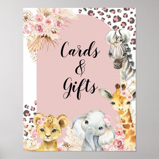Pink Boho Safari Party Tiere Girl Karten & Geschen Poster (Vorne)