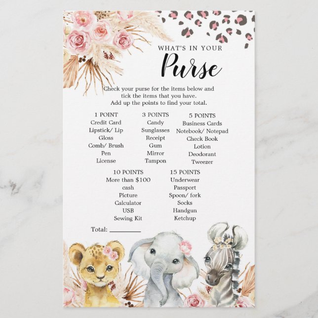 Pink Boho Safari Party Tiere Girl Purgame (Vorderseite)