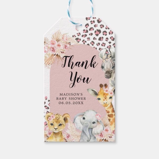 Pink Boho Safari Party Tiere Mädchen Vielen Dank T Geschenkanhänger (Vorderseite)