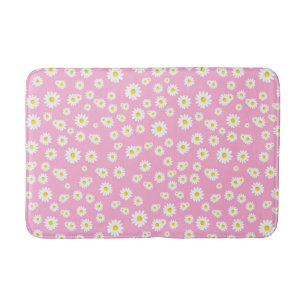 Pink Boho Spring Daisies Pattern Badematte
