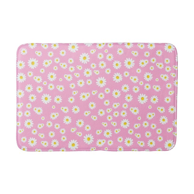 Pink Boho Spring Daisies Pattern Badematte (Vorderseite)