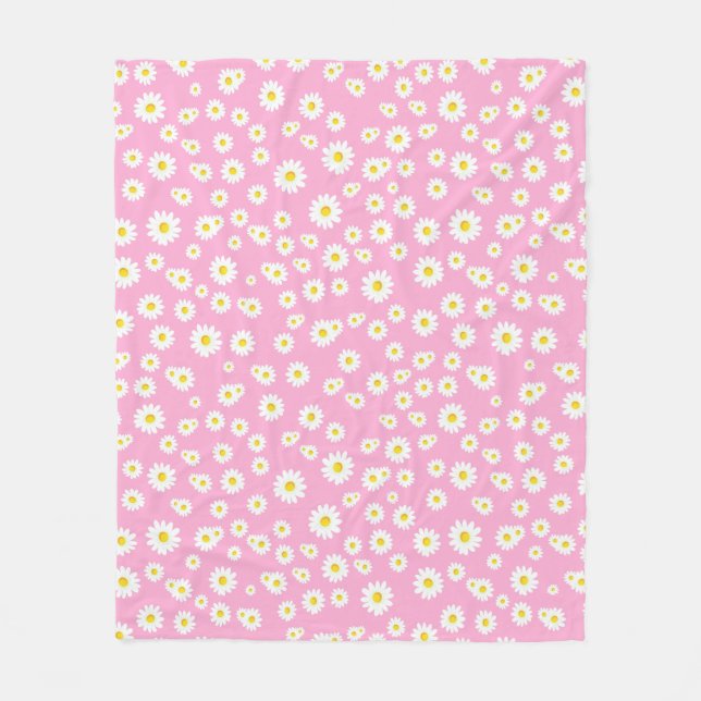Pink Boho Spring Daisies Pattern Fleecedecke (Vorderseite)