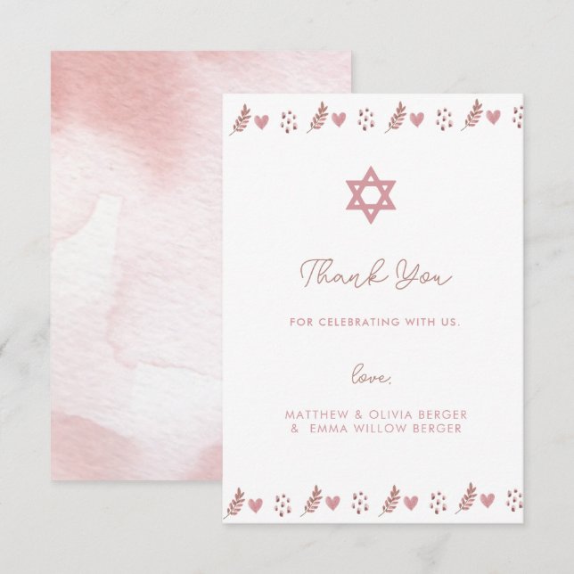 Pink Boho Star von David Jewish Danke, Card Dankeskarte (Vorne/Hinten)