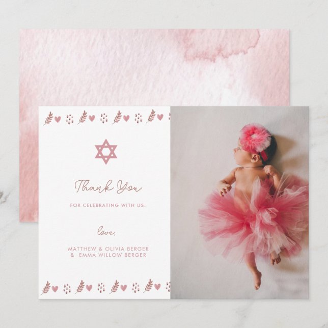 Pink Boho Star von David Jewish Dankeskarte (Vorne/Hinten)