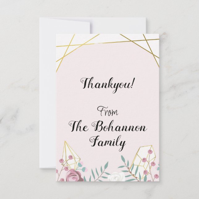 Pink Boho Style Dankeskarte (Vorderseite)