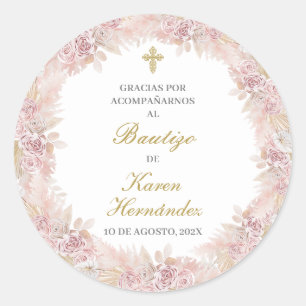 Pink Boho Taufe Spanischer Aufkleber