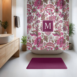 Pink Boho Vintag Floral Monogramm Duschvorhang