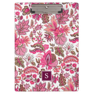 Pink Boho Vintag Floral Monogramm Klemmbrett