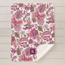 Pink Boho Vintag Floral Monogramm Sherpadecke