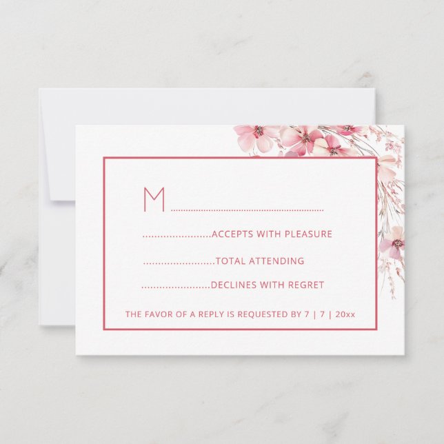 Pink Boho Wildflowers RSVP Karte (Vorderseite)