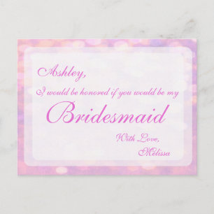 Pink Bokeh   Bridesmaid Postkarte