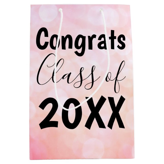 Pink Bokeh Félicitations Graduation Sac cadeau (Devant)