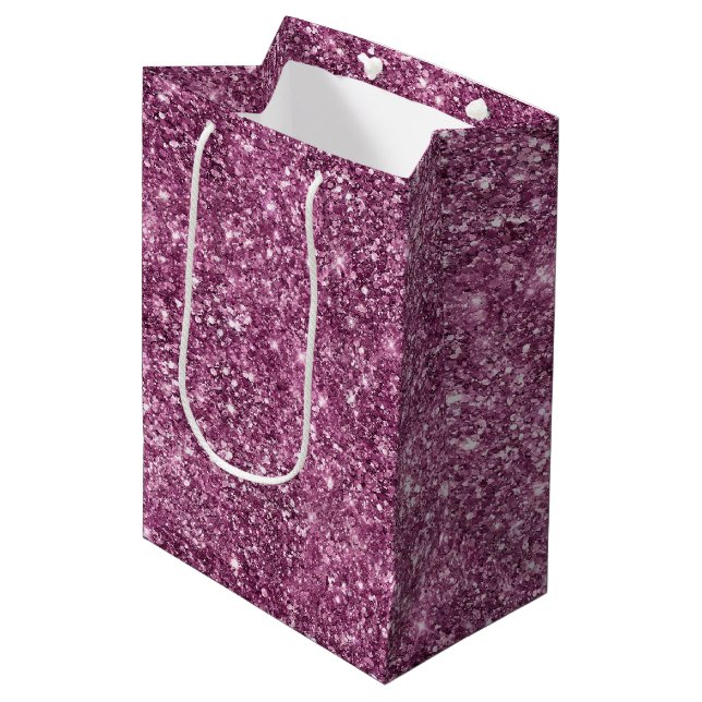 Pink Bokeh Glitzer Mittlere Geschenktüte (Vorderseite Schrägansicht)
