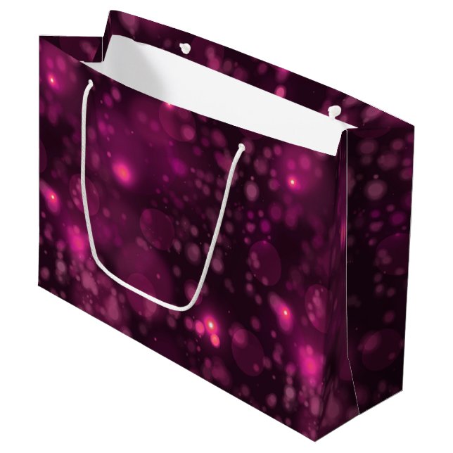 Pink Bokeh Glitzer Stars Große Geschenktüte (Vorderseite Schrägansicht)