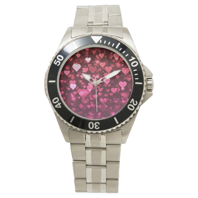 Pink Bokeh Hört digitales Hintergrundbild Armbanduhr (Vorderseite)
