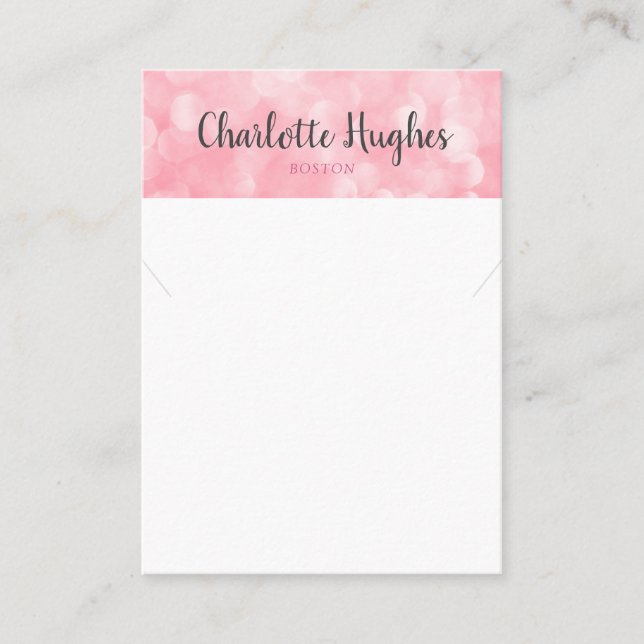 Pink Bokeh Necklace Juwelier Display Card Visitenkarte (Vorderseite)