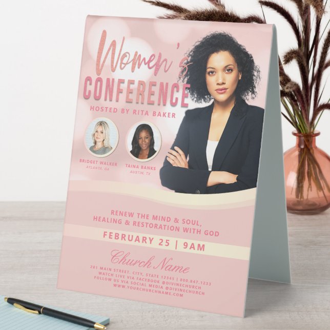 Pink Bokeh Women's Church Conference Service Tischaufsteller (In Situ (Tisch))