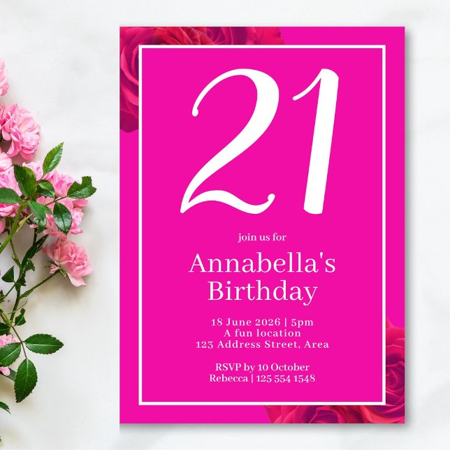 Pink Bold Modern 21. Geburtstag Einladung (Von Creator hochgeladen)
