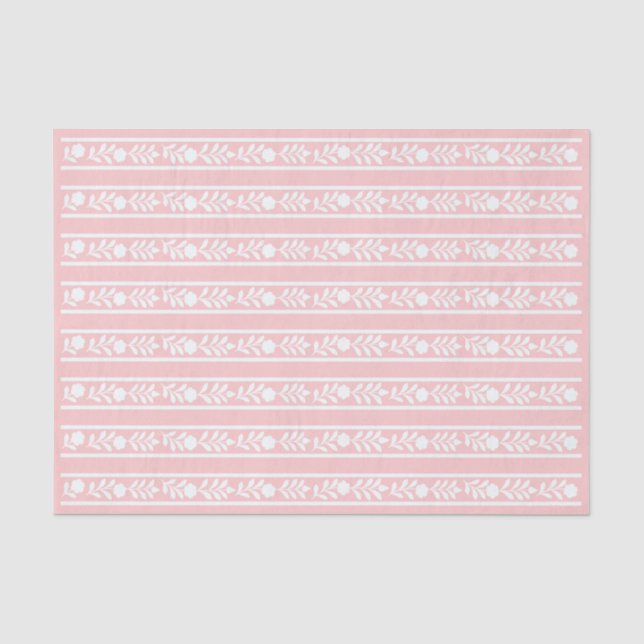 Pink Bone Inlay Floral Border Decoupage Paper Seidenpapier (Vorderseite)