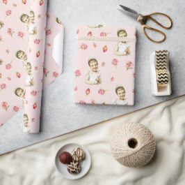Pink Bonnet Girl Wrapping Paper Geschenkpapier