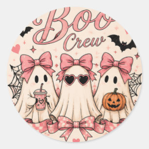 Pink Boo Crew Halloween-Geister Süße Grusel-Mädche Runder Aufkleber