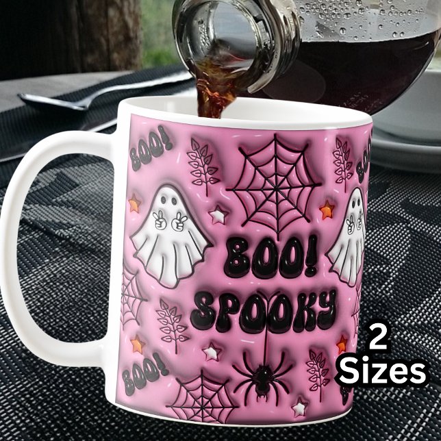 Pink Boo! Spooky 3D-Effekt Spider Web-Host Kaffeetasse (Von Creator hochgeladen)