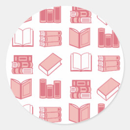 Pink Book Reading and Writing Pattern Runder Aufkleber