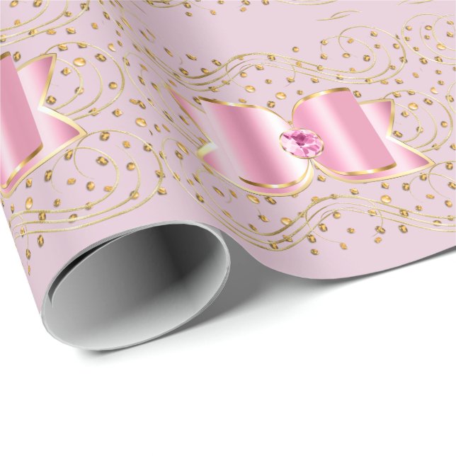 Pink Books on Gold Stones Wrapping Paper Geschenkpapier (Rolleneckpunkt)