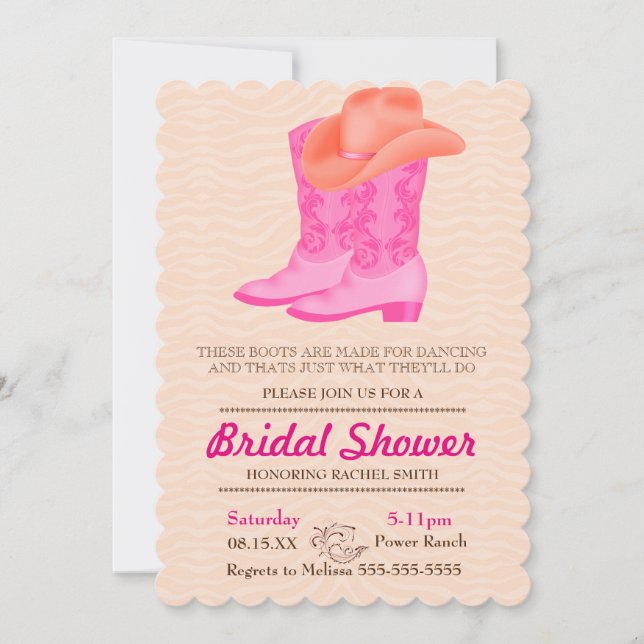 Pink Boot Cowgirl Pays Bridal Showgirl Invitation (Devant)