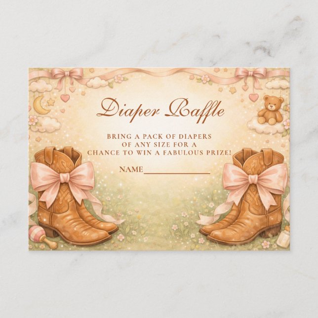 Pink Boots And Bows Girl Diapper Raffle Begleitkarte (Vorderseite)