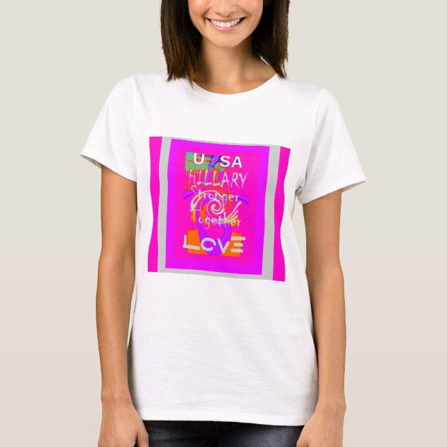 Pink Borded Hillary Inspiration Art Print T-Shirt (Vorderseite)