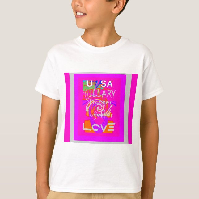 Pink Borded Hillary Inspiration Art Print T-Shirt (Vorderseite)