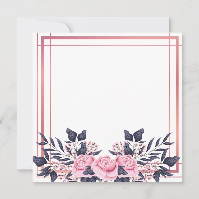 Pink Border Floral Bouquet Einladung (Vorderseite)