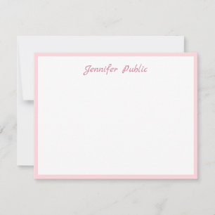 Pink Border Handwriting Script Simple White Trendy Mitteilungskarte