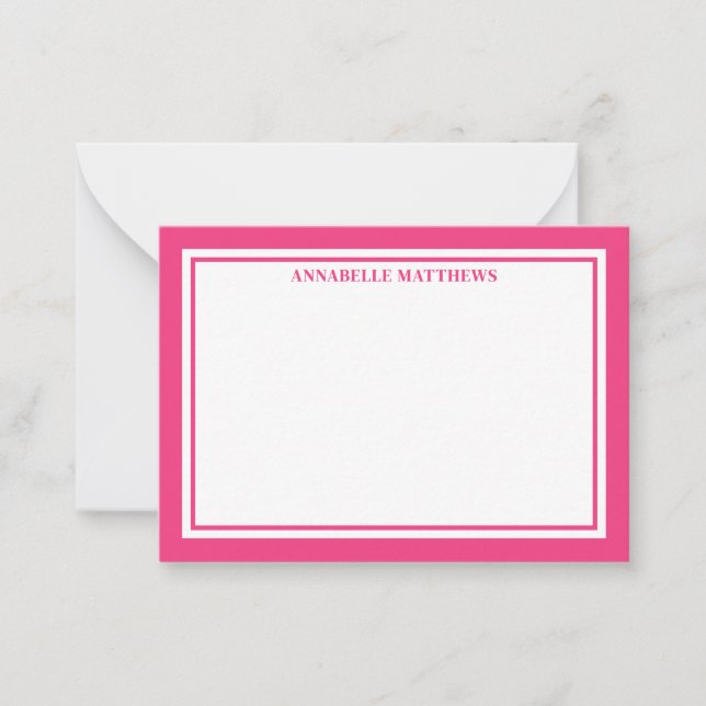 Pink Border Minimalist Name Monogram Mitteilungskarte (Vorderseite)