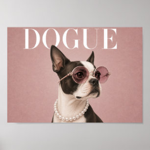 Pink Boston Terrier Hund Covergirl A4 Poster