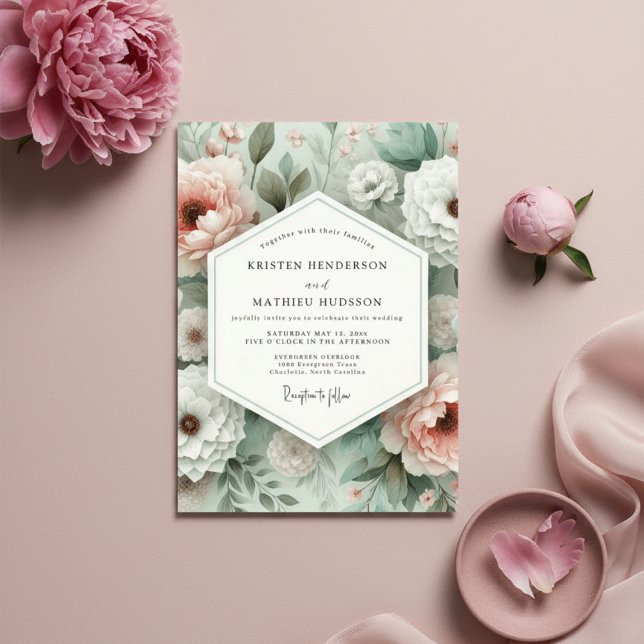 Pink Botanical Bloom Wedding Einladung (Von Creator hochgeladen)