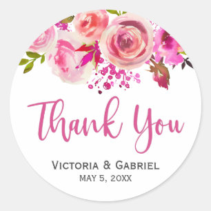 Pink Botanical Floral Wedding Vielen Dank Runder Aufkleber